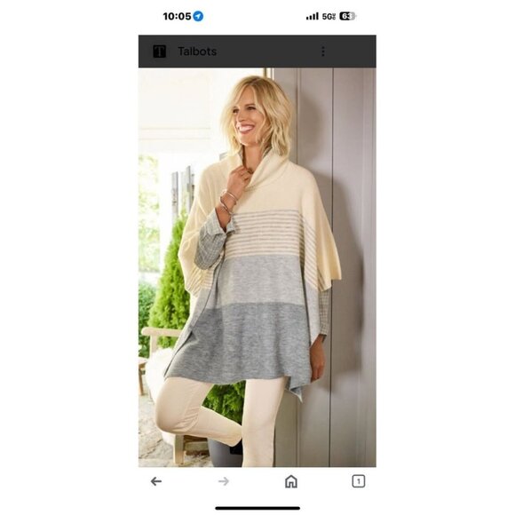 Talbots  Colorblock Cowlneck Poncho Size M/L Cream Gray Sweater  Soft NWT 99$ - Picture 8 of 9